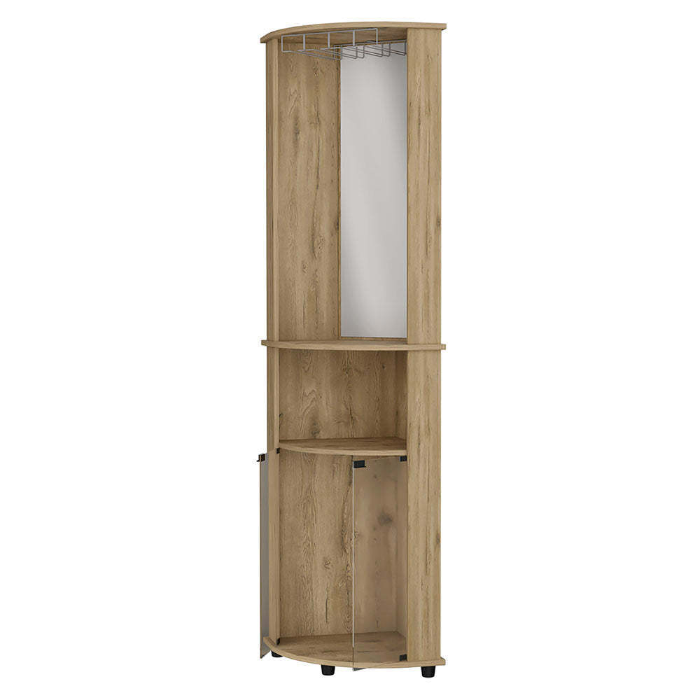 Kempwell 2-Door 2-Shelf Corner Bar Cabinet with Glass Rack - Macadamia