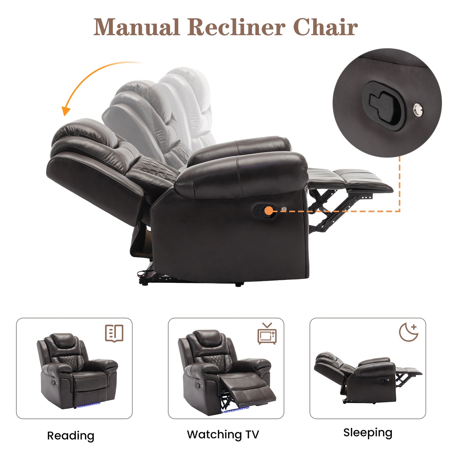 Milo Manual Recliner Loveseat with LED Light Strip - Brown