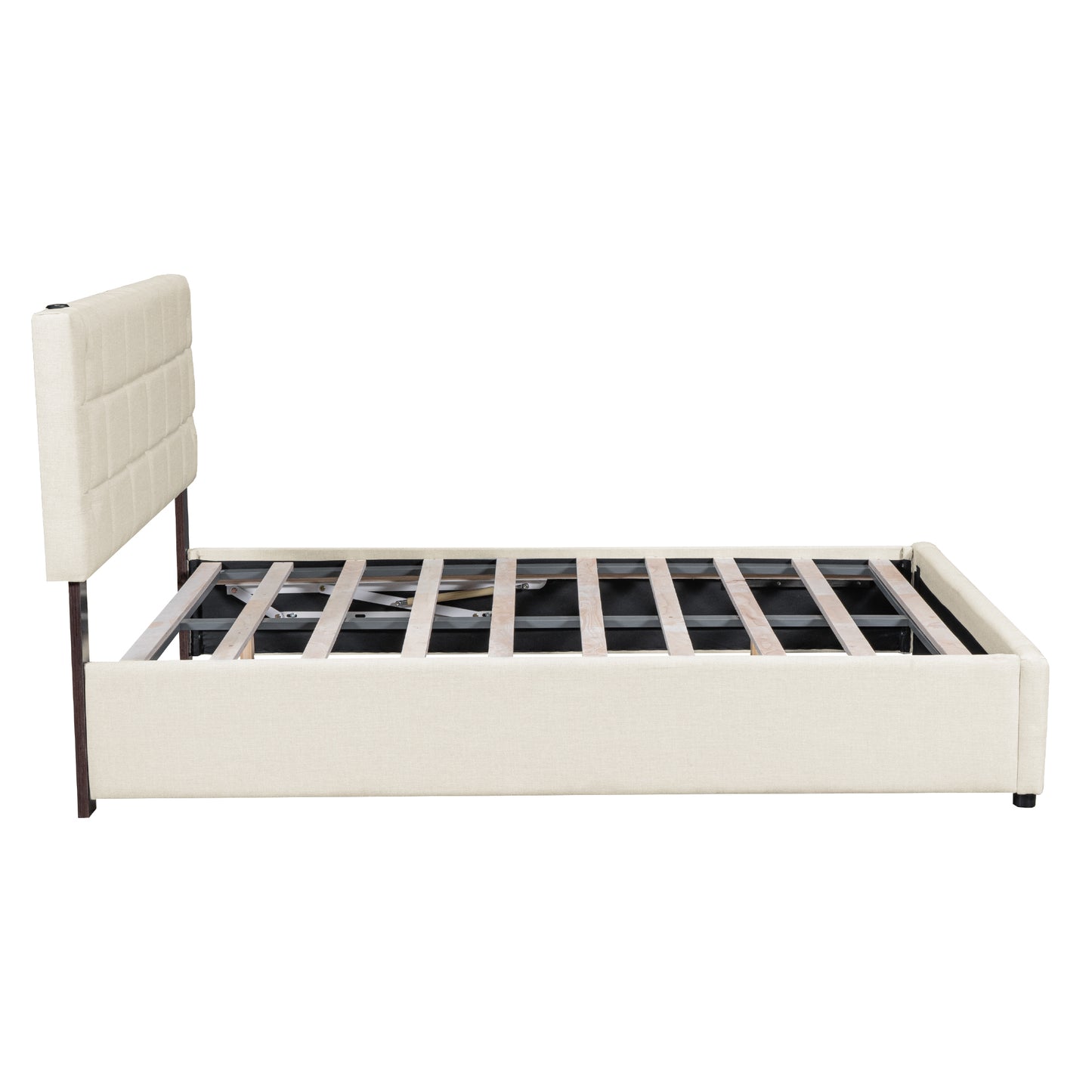 Ps Queen Size Storage Bed w Hydraulic System - Beige