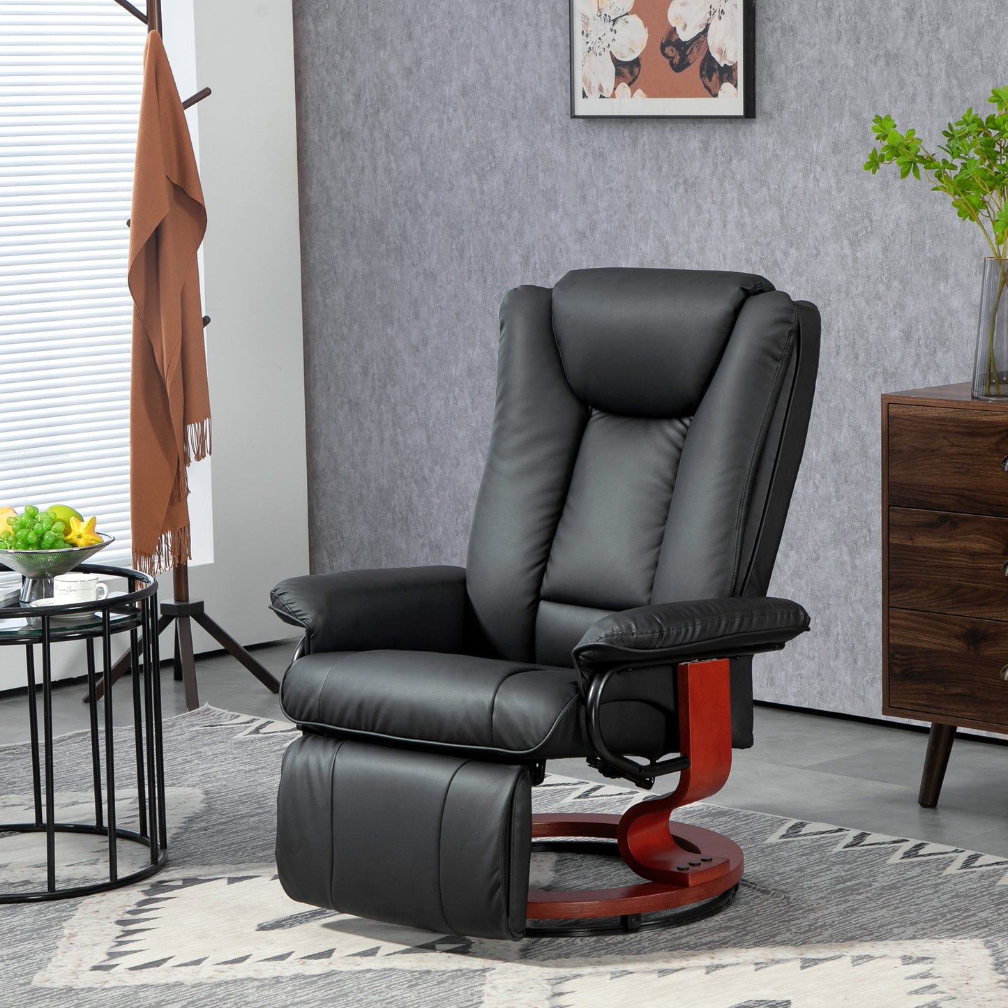 Evan Manual Swivel Recliner Chair with Footrest - Black