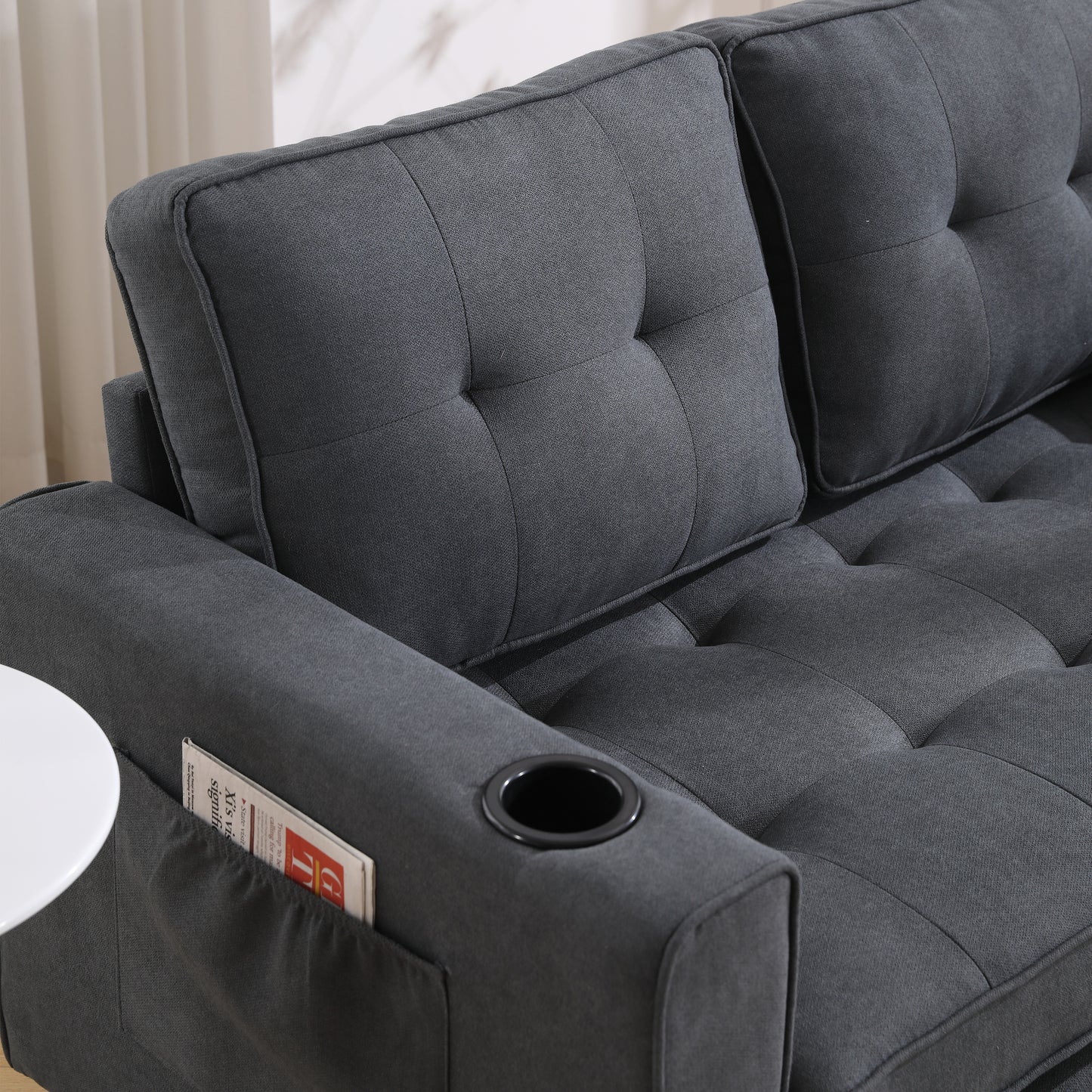 Neo Tufted Loveseat with Pull Out Sleeper - Dark Gray