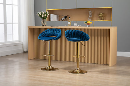 Peony Bar Stools with Back and Footrest  - Navy Blue  Set of 2