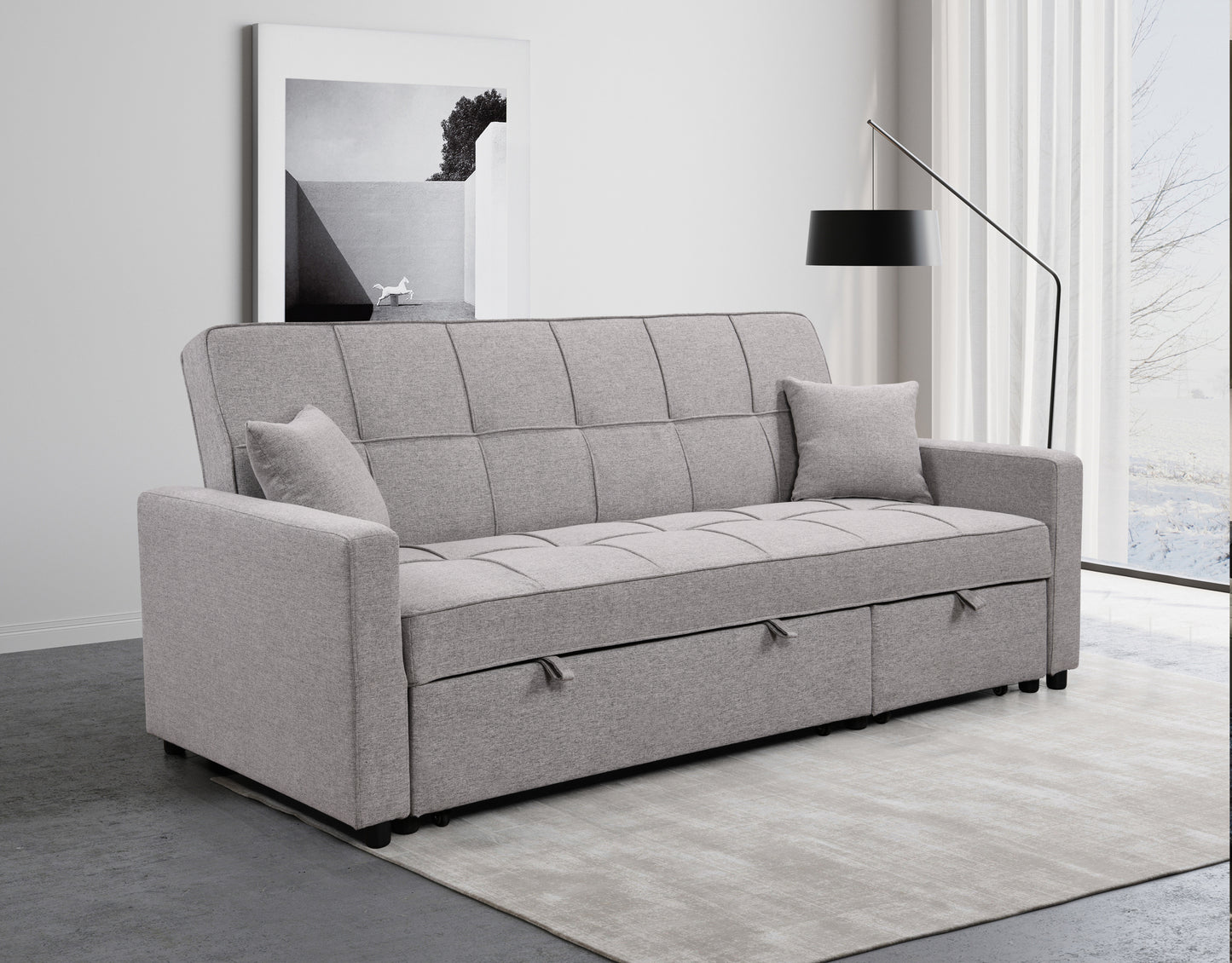 Tena Upholstered Sofa Bed W/Pull Out Bed  - Light Gray