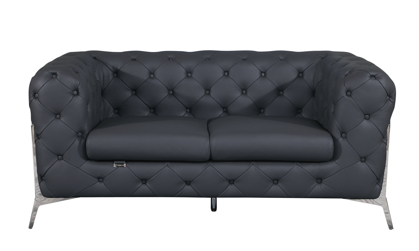 Devon Italian Leather Upholstered Loveseat - Gray