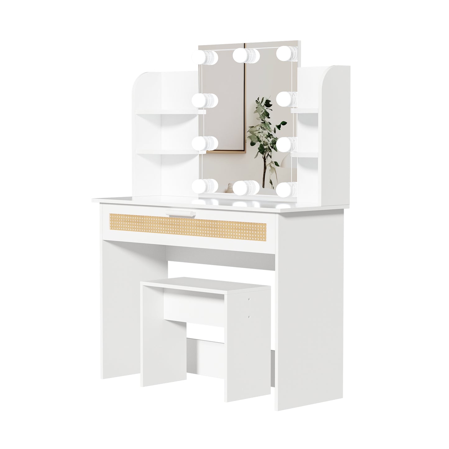 Brooks II Vanity Desk Set With LED Lighting Mirror - White