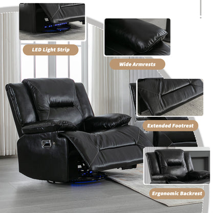 Meyer 360° Swivel and Rocking Manual Recliner Chair with a LED - Black