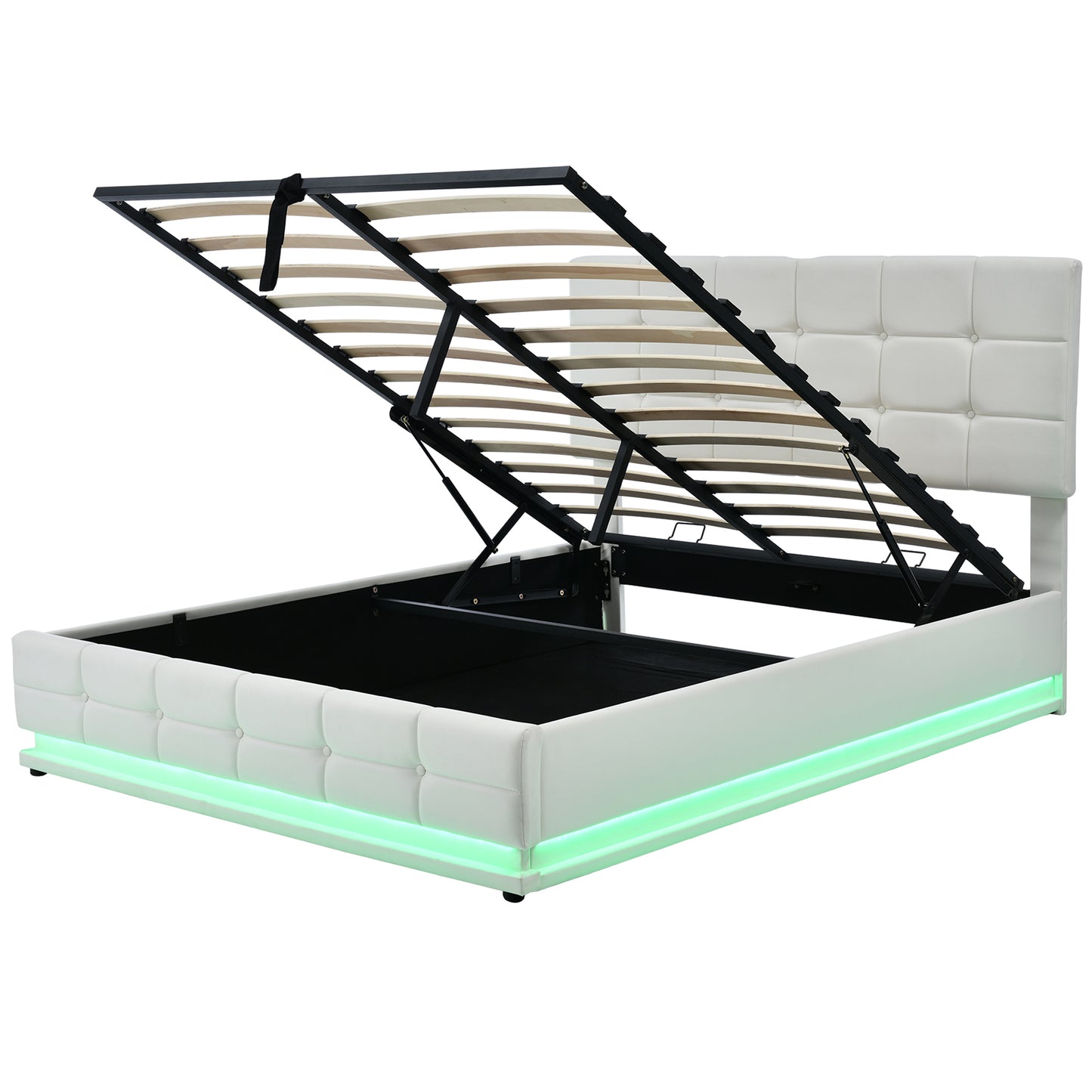 Luxury Dream Queen Bed with Smart Storage and LED Illumination - White