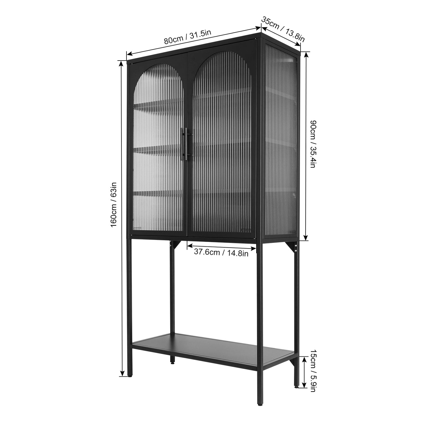 Arched II Glass Doors Floor Cabinet - Black