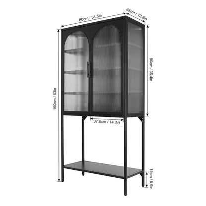 Arched II Glass Doors Floor Cabinet - Black