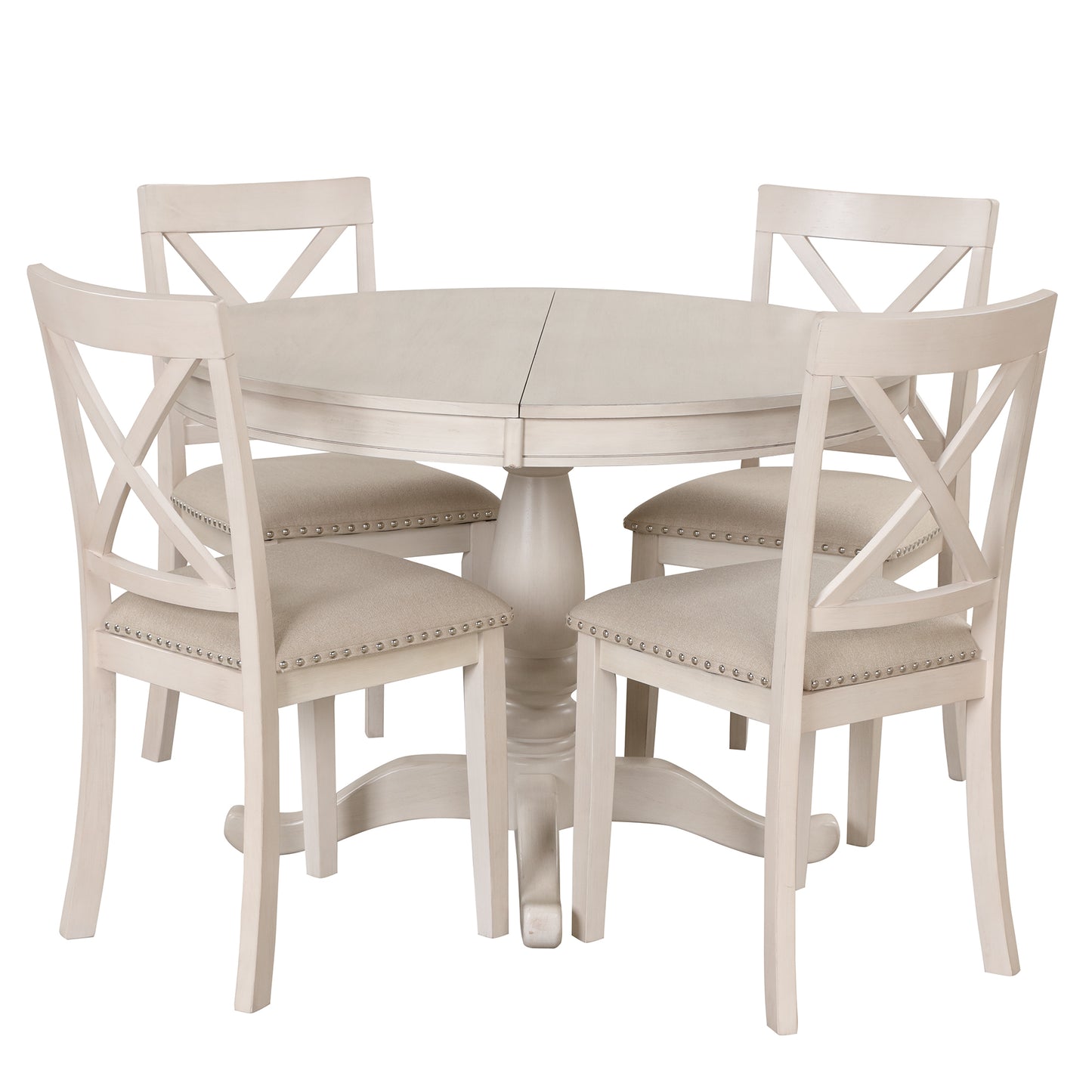 Vivia 5pc Dining Set Round Table 4x side Chairs - White