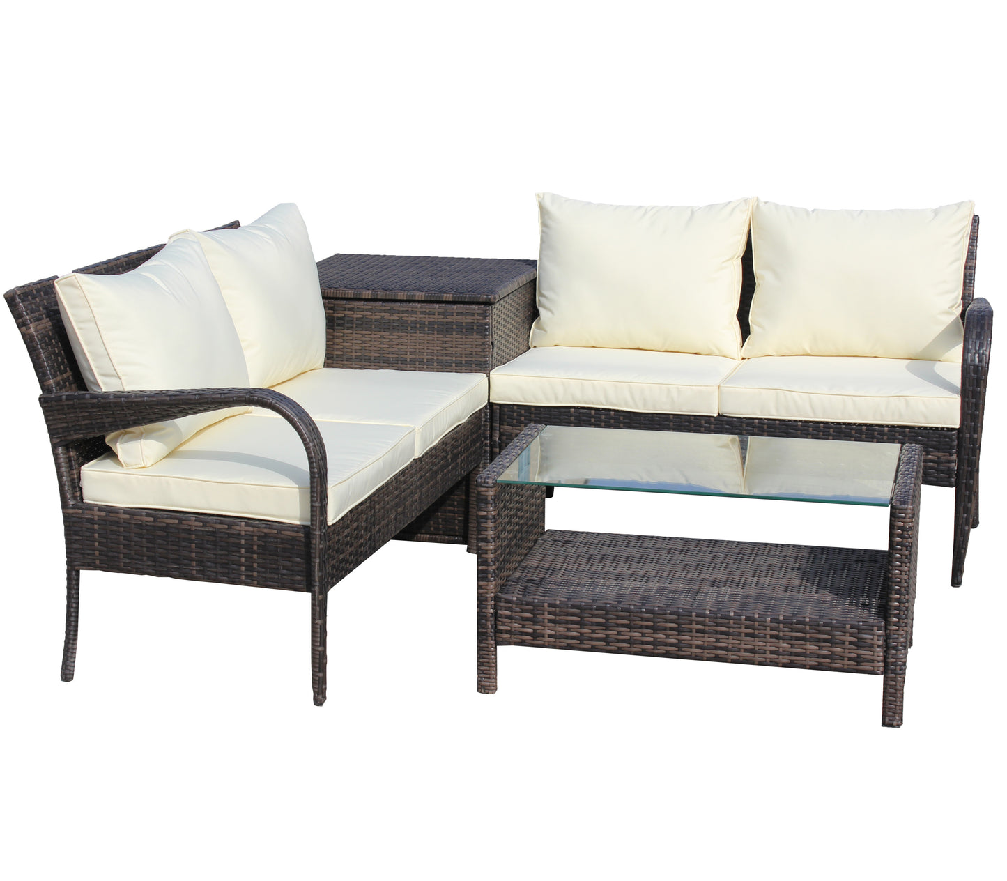 Berna 4 Pc Outdoor Patio Wicker Ratten Sofa Set - Brown