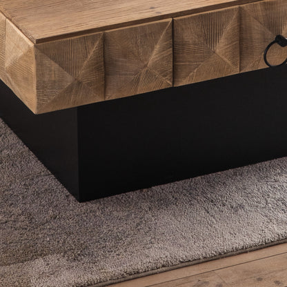 Embossed Pattern Square Retro Coffee Table with 2 Drawers