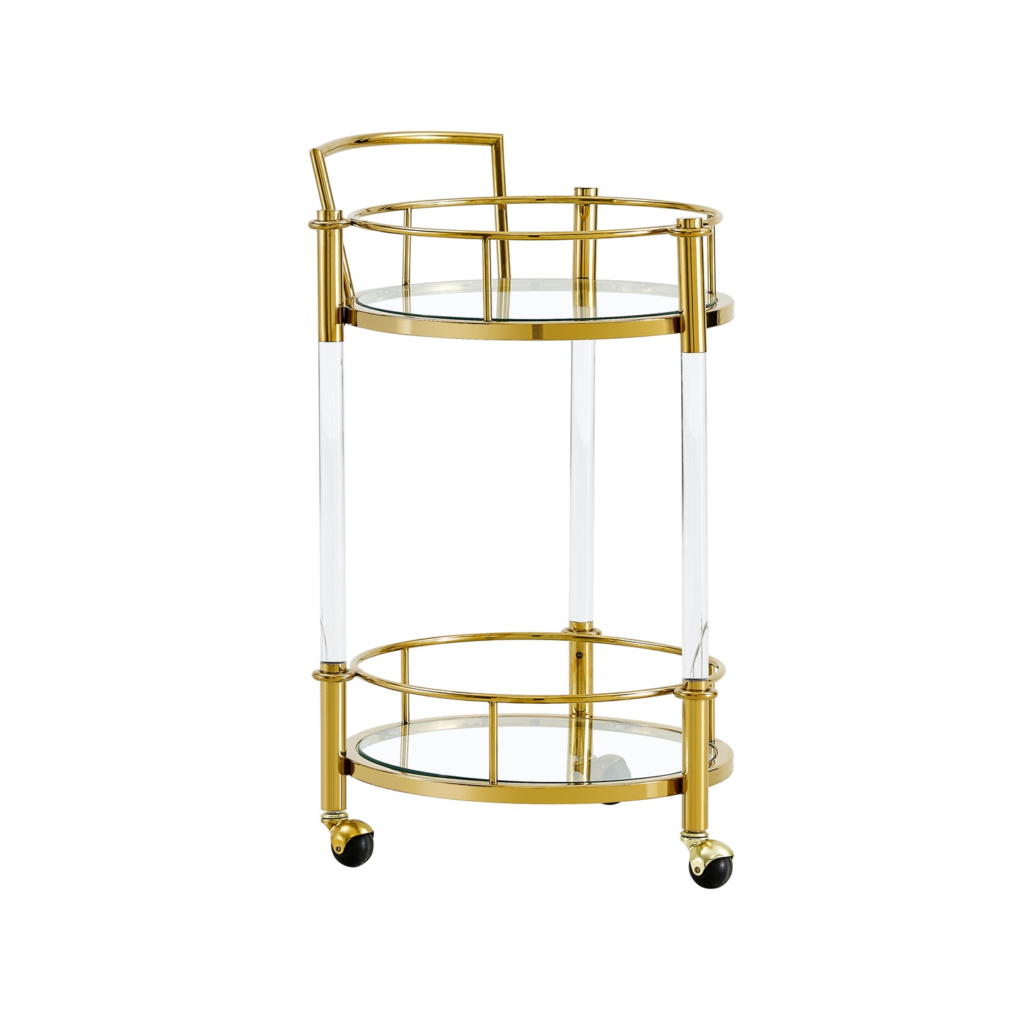 Acrylic Mobile Bar Cart Serving Wine Cart with Wheels - Gold