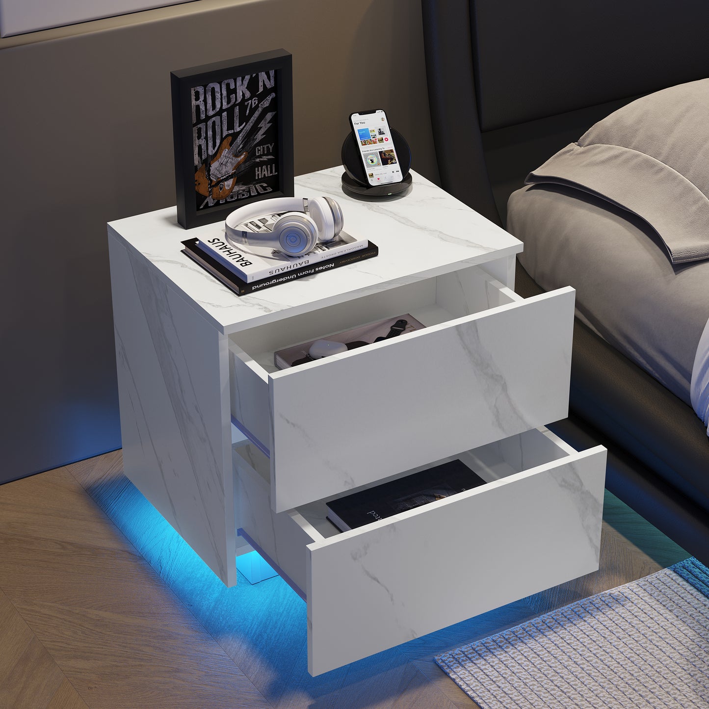 Nami Nightstand with LED Strip Lights - White