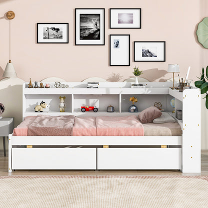 Parker Twin Size Daybed with Bookcases -Drawers - White