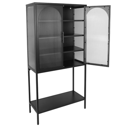 Arched II Glass Doors Floor Cabinet - Black