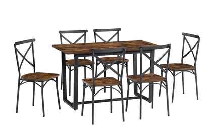 Barna 7pc Dining Set Table 6x Side Chairs - Brown