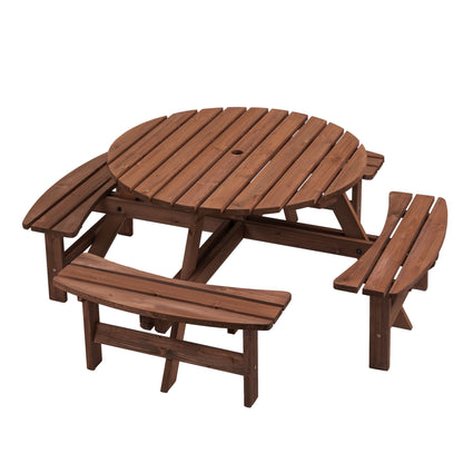 Nix 8-Person Circular Outdoor Wooden Picnic Table - Brown