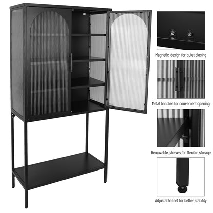 Arched II Glass Doors Floor Cabinet - Black