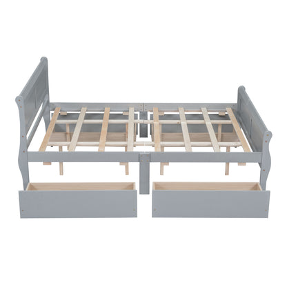 Meg Queen Size Wood Platform Bed with 4 Drawers - Gray