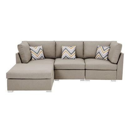 Amira Fabric Sofa with Ottoman and Pillows - Beige