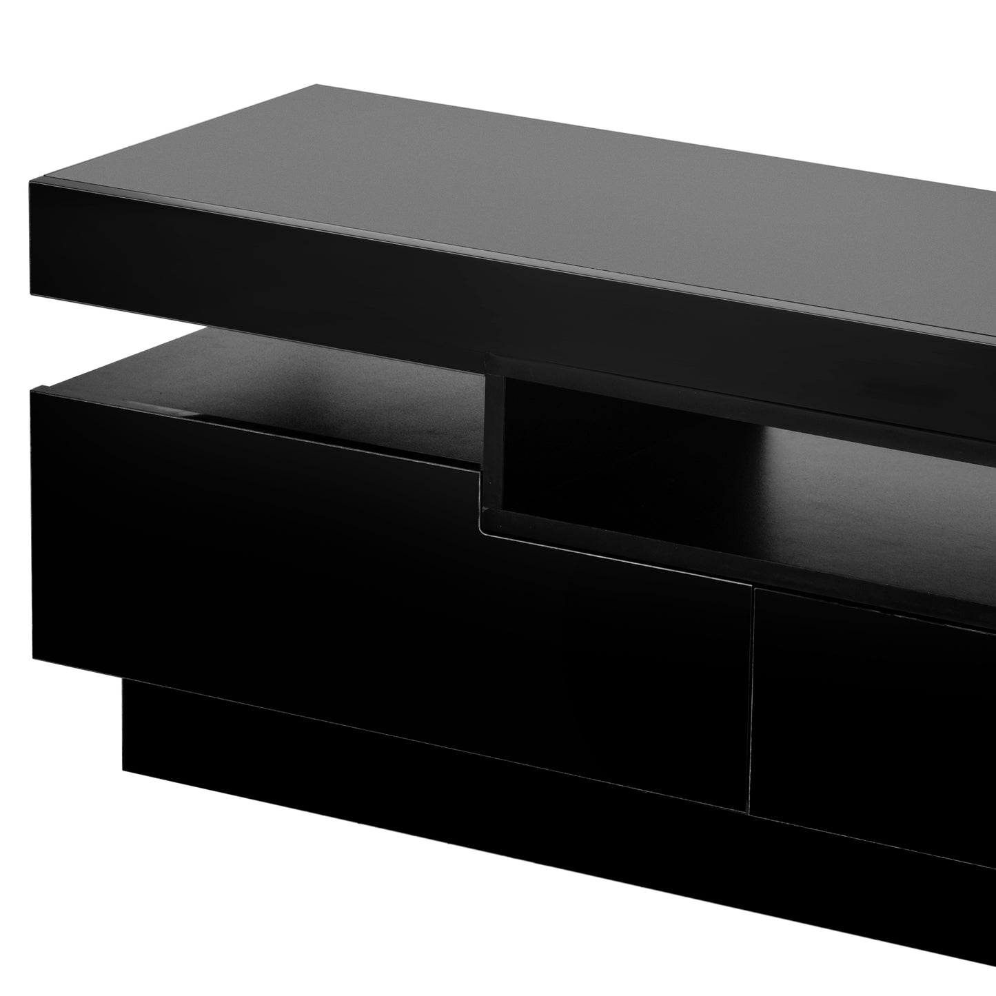 Seco High Gloss TV Stand Entertainment Center - Black