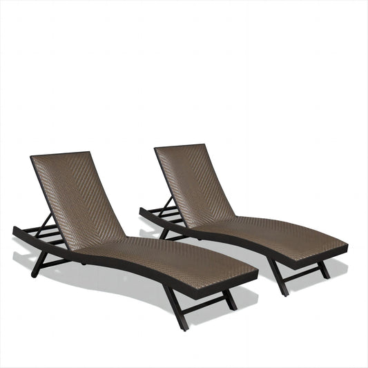 Eleo Outdoor PE Wicker Chaise Lounge (Set of 2) - Dark Brown