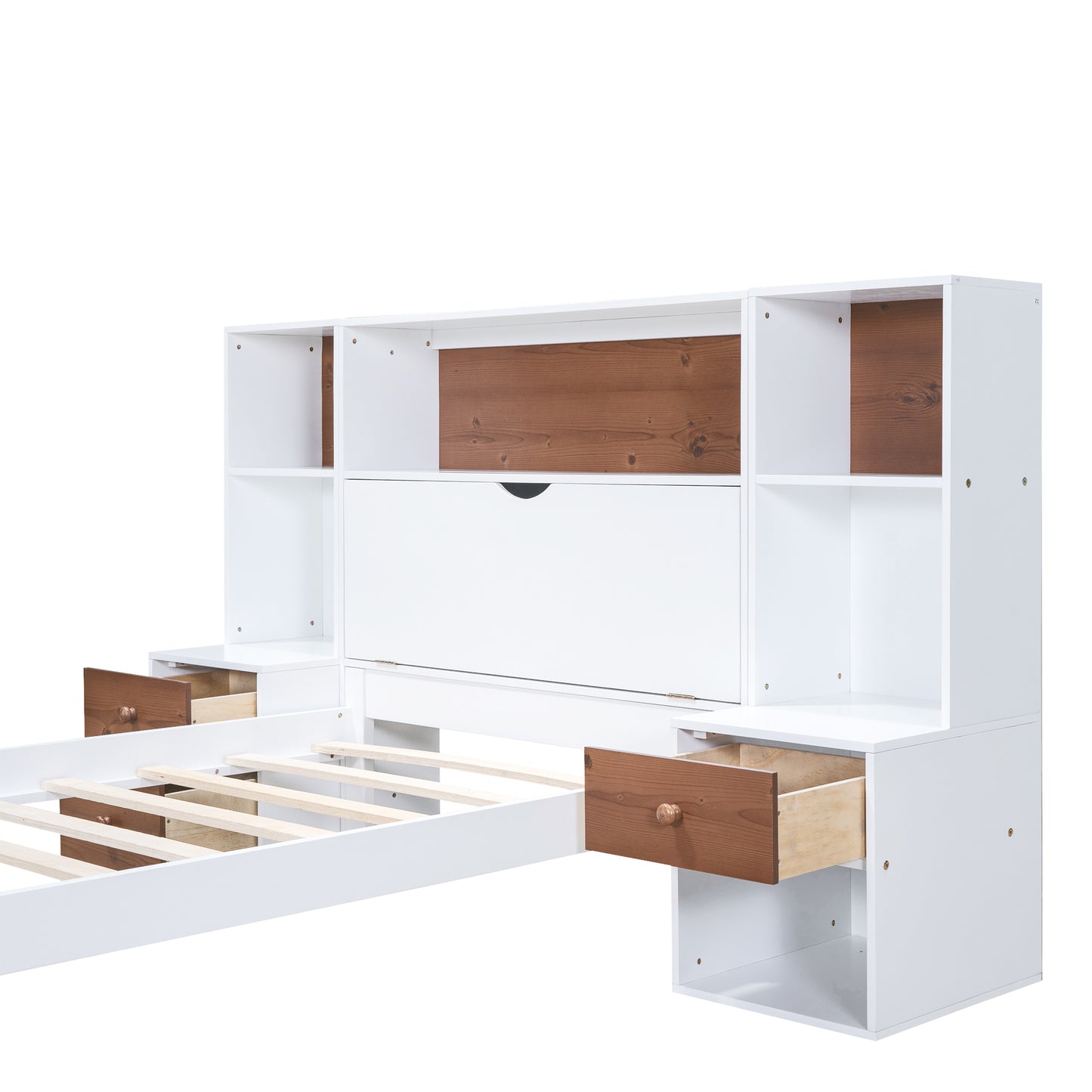 Jo Twin Size Platform Bed w Storage Headboard and Drawers - White