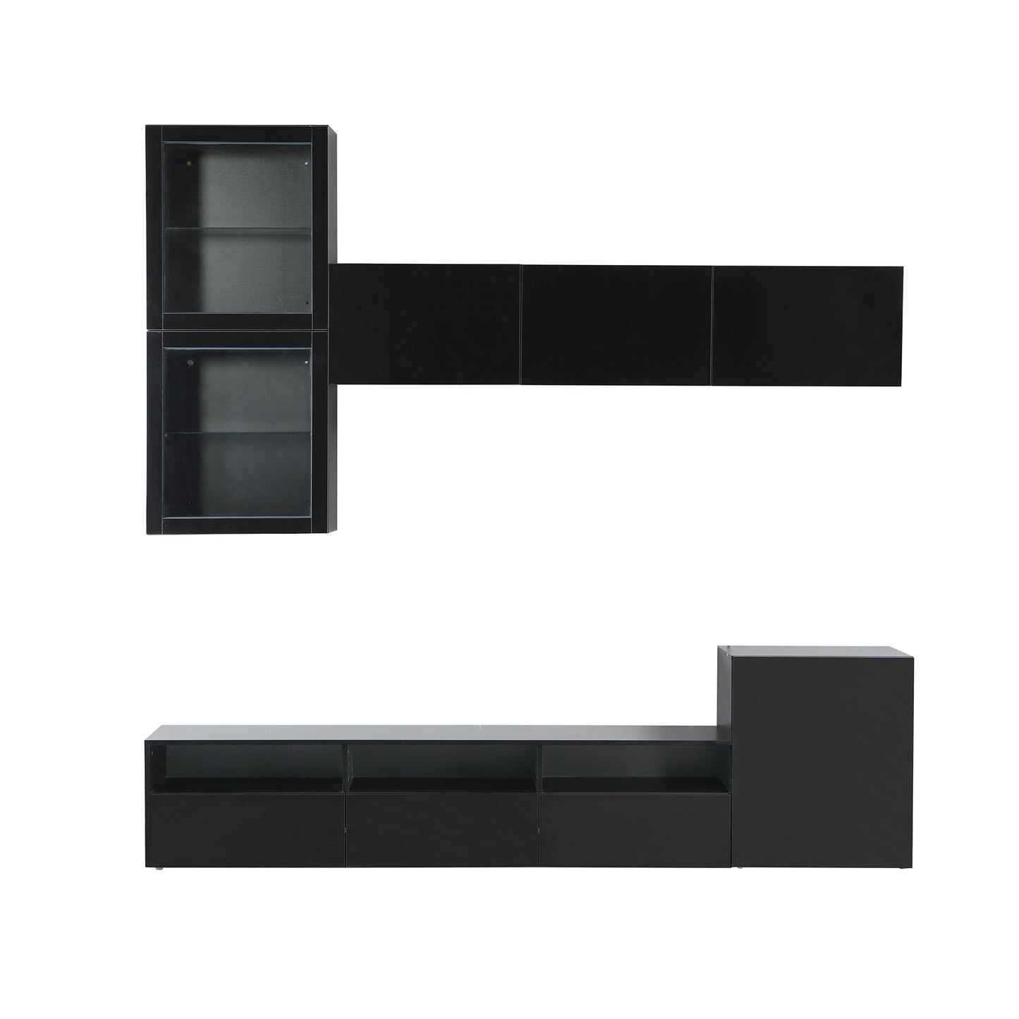 Sata TV Stand with Wall Mounted Floating Storage - Black