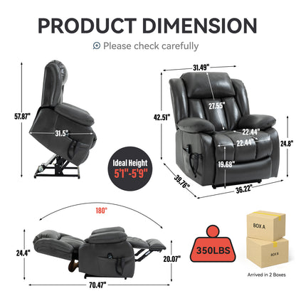 Brooklyn Dual Motor Power Lift Recliner Chair with Massage and Heating - Gray