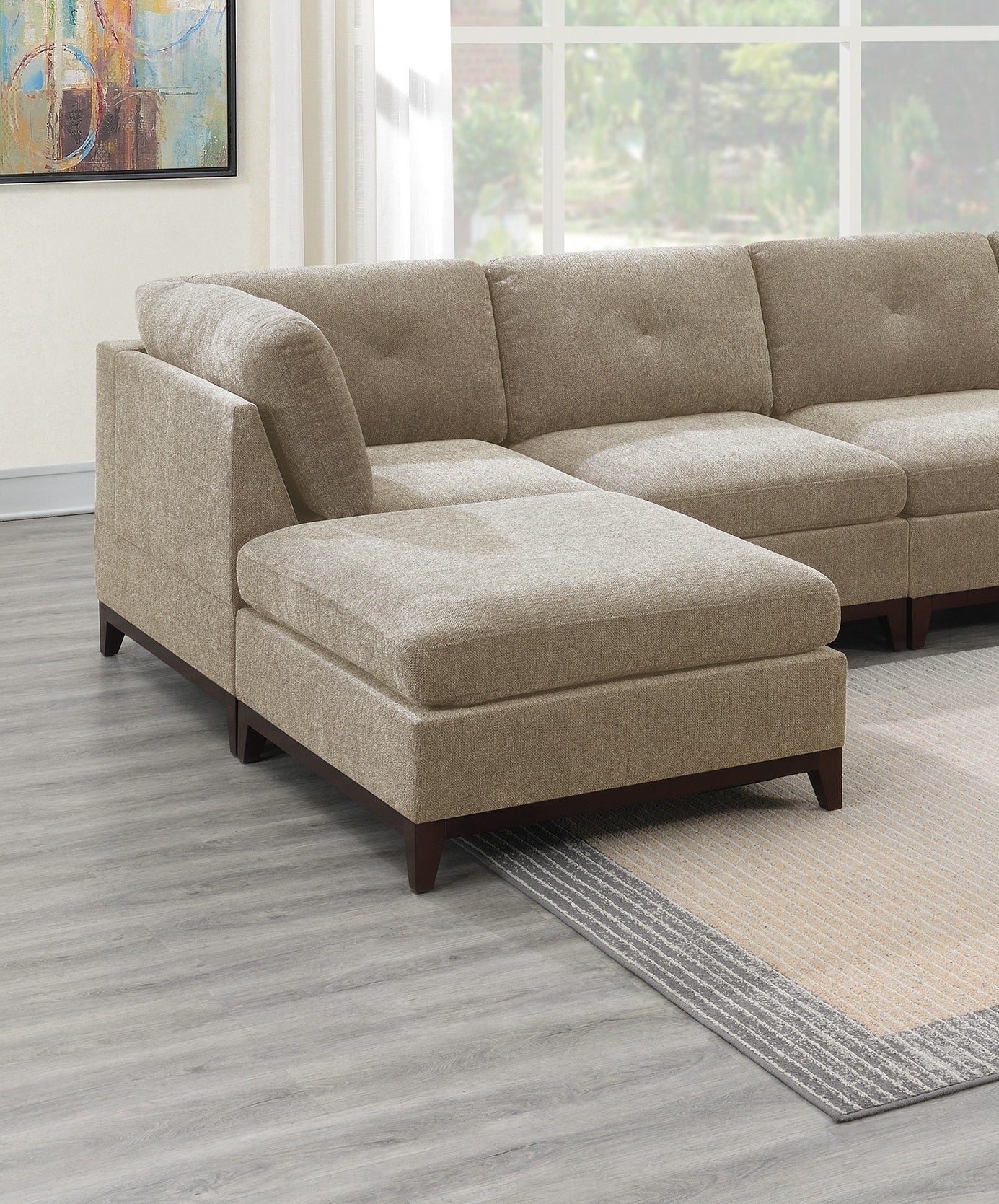 Khal Camel Chenille Fabric Modular Sectional 6pc Set 2x Corner Wedge 2x Armless Chairs and 2x Ottomans