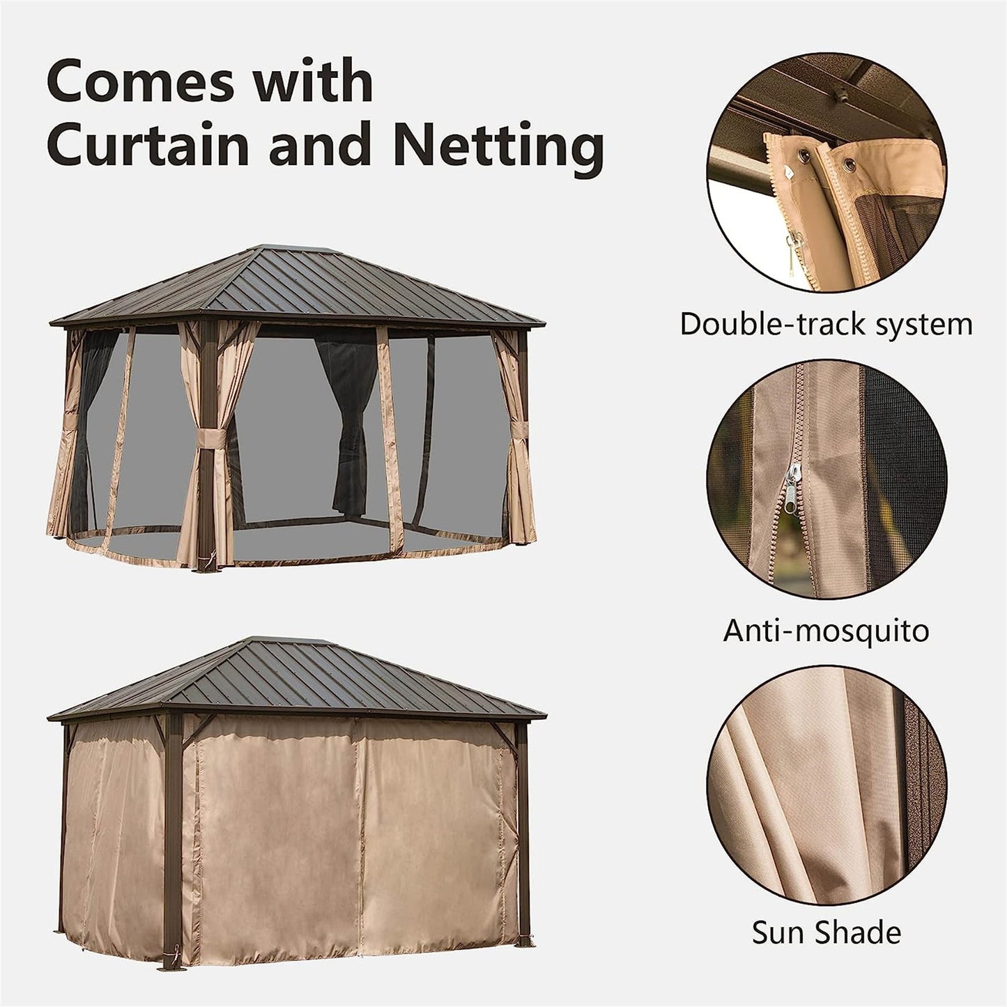 Newton 10 X 12 ft Outdoor Galvanized Steel Roof Gazebo - Dark Brown