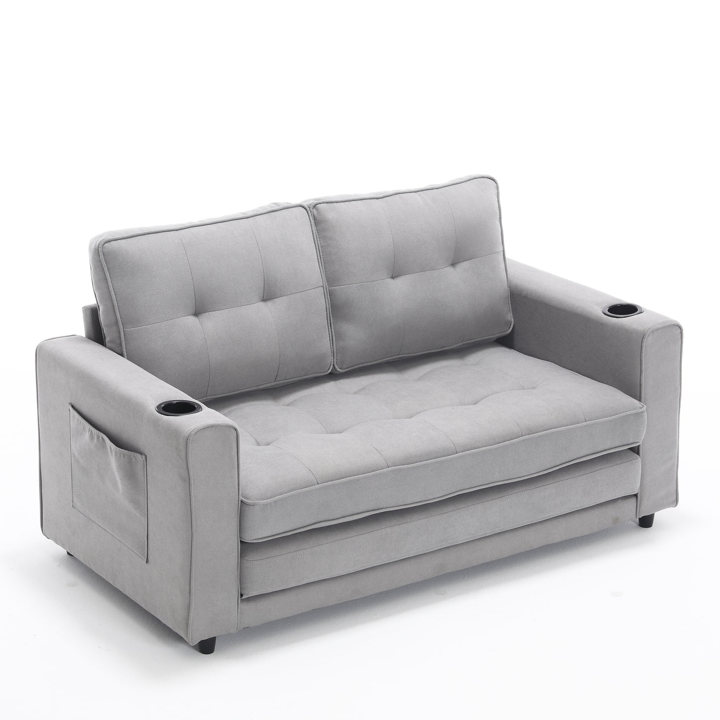 Neo Tufted Loveseat with Pull Out Sleeper - Light Gray