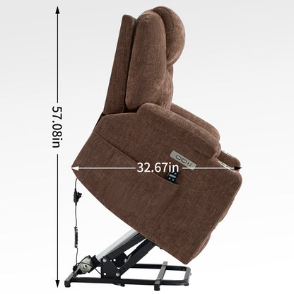 Okin Power Lift Chenille Recliner Chair with Massage & Heat - Brown