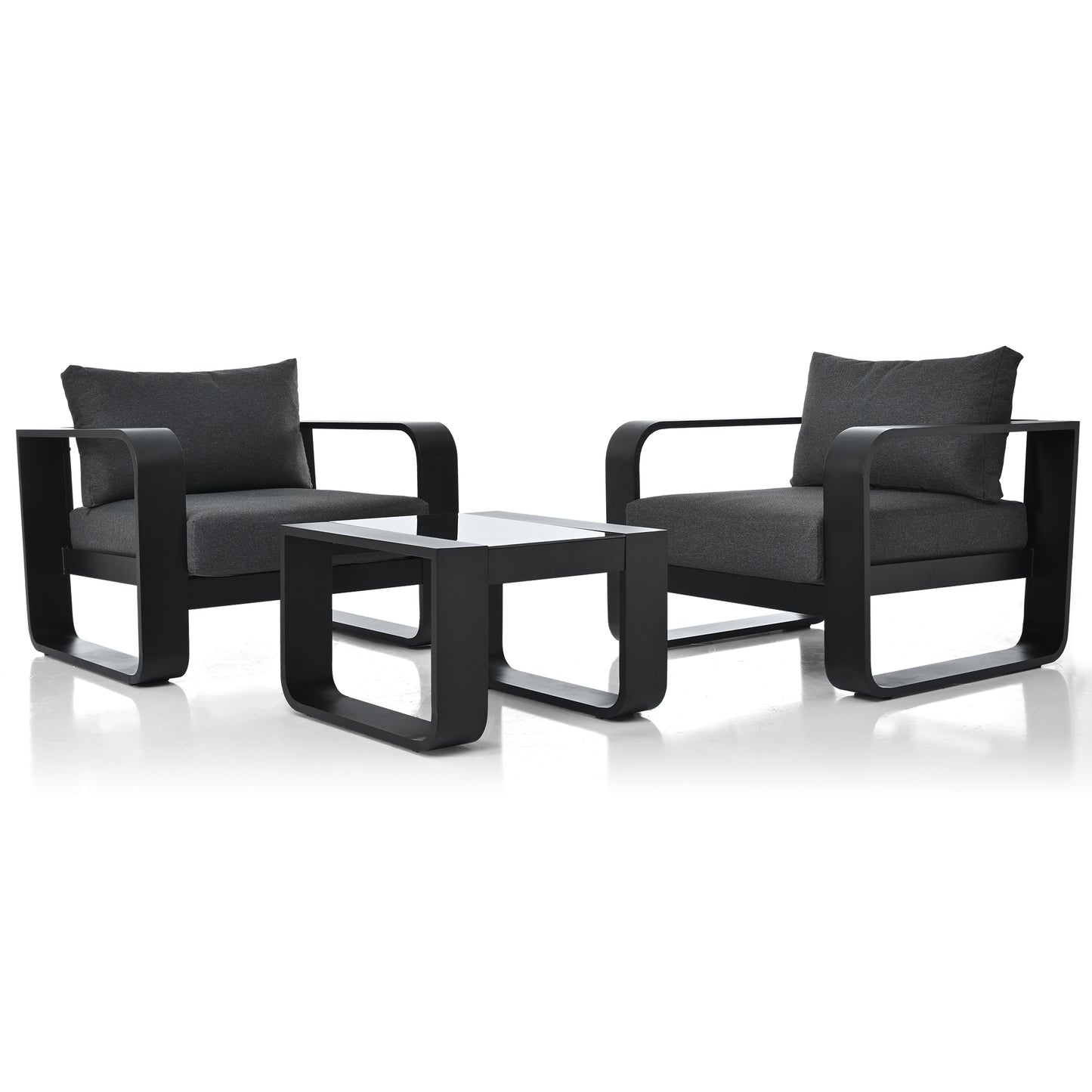 Abel 3 Pc Aluminum Frame Patio Sofa Set - Black+Gray