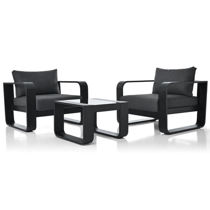 Abel 3 Pc Aluminum Frame Patio Sofa Set - Black+Gray