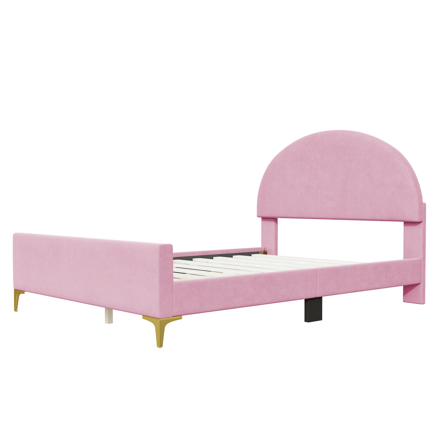 Lynn Full Size Velvet Platform Bed w Mental Legs - Pink