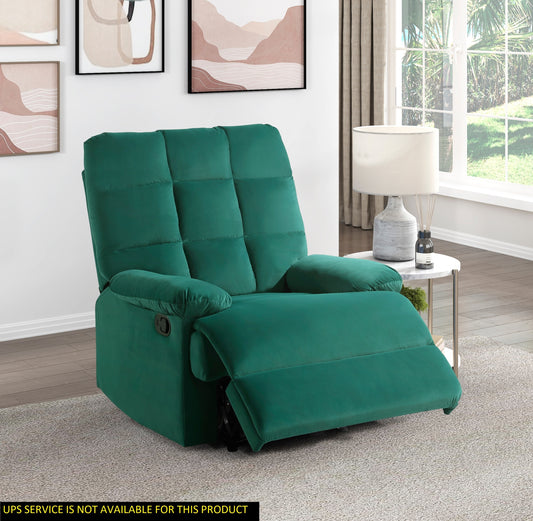 Ora Velvet Upholstery Square Tufted Recliner - Green