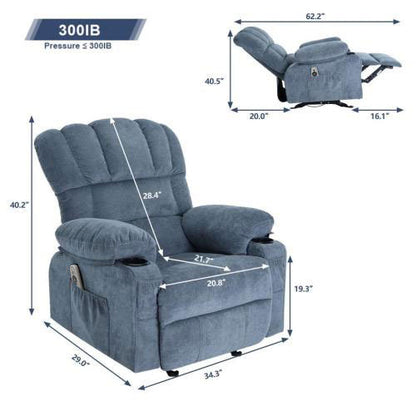 Ramos Recliner Chair Massage Heating sofa with USB - Blue