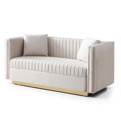 Alessia Tufted Velvet Sofa  Loveseat with 2 pillows - Beige