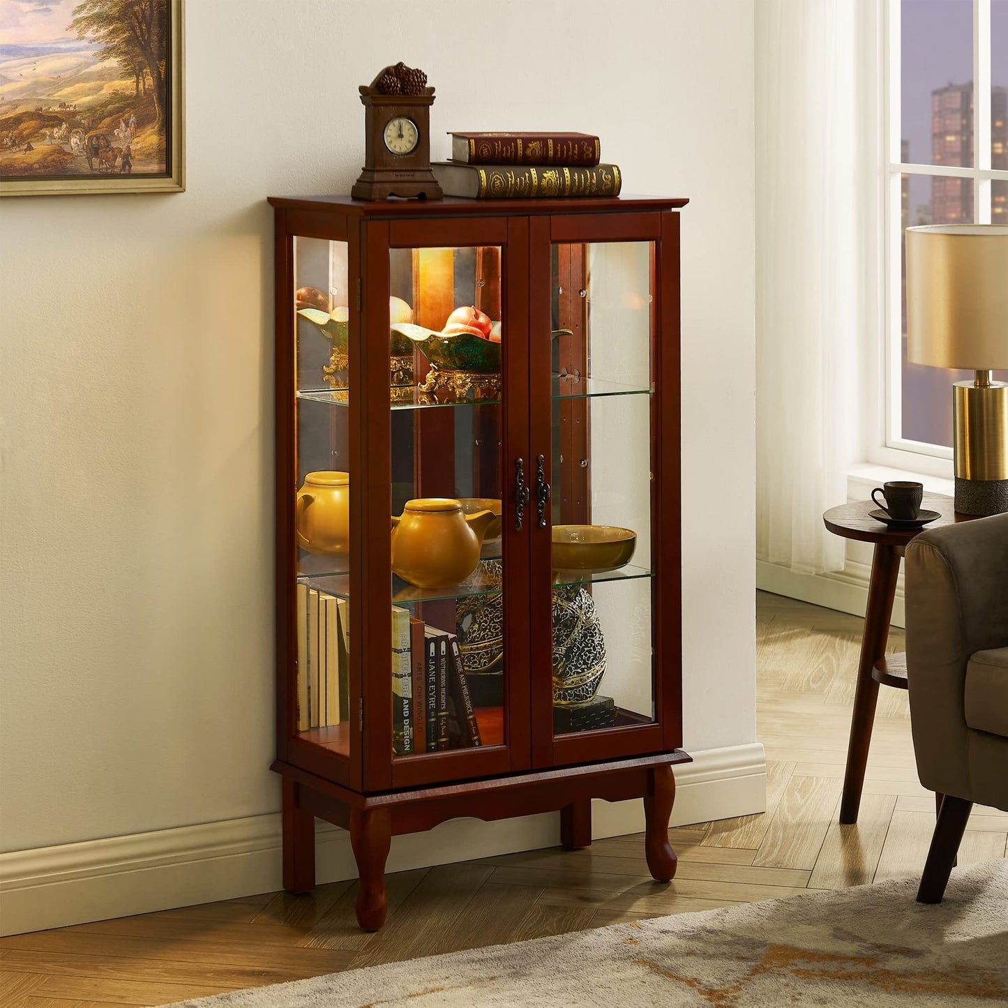 Karla Lighted Curio Diapaly Cabinet - Cherry