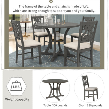 Tristan 5pc Dining Set Round Table 4x Side Chairs - Gray