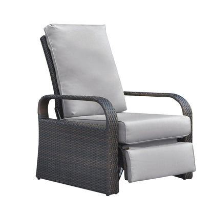 Parson Outdoor Adjustable Wicker Lounge Recliner Chair - Gray