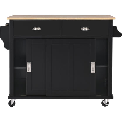 Culinary  Kitchen Cart with Countertop With Barn Door - Black