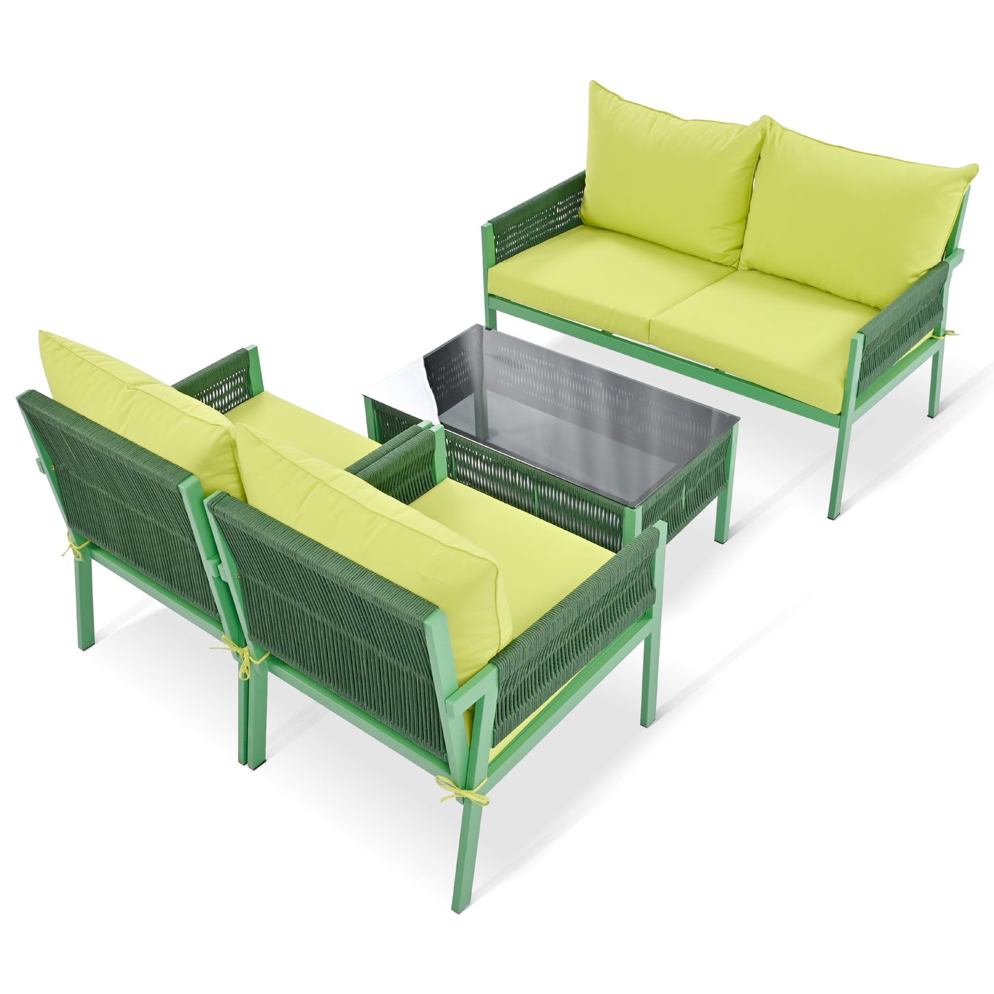 Mixon 4 Pc Patio Rope Sofa Set - Green