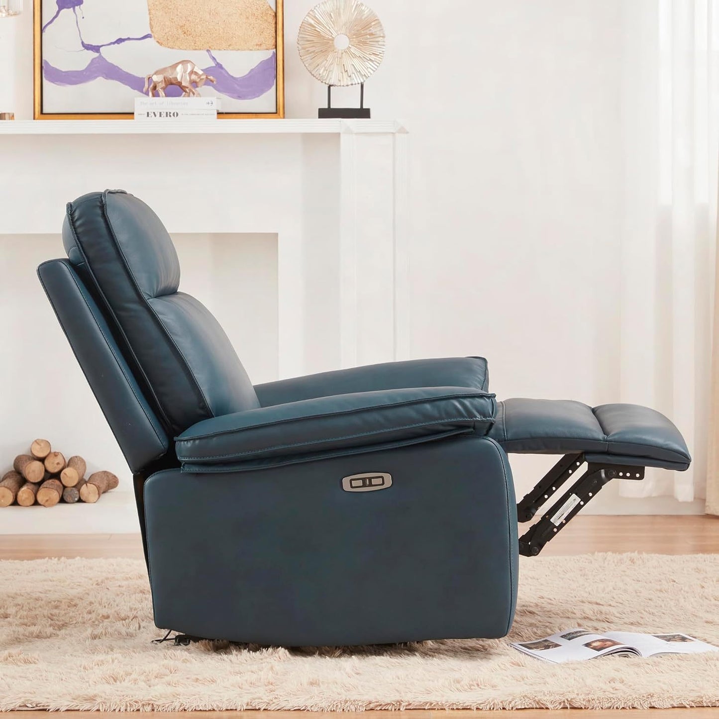 Emma Oversized Leather Power Recliner with USB Port - Dark Blue