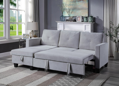 Nova Velvet Reversible Sleeper Sectional Sofa with Storage - Light Gray