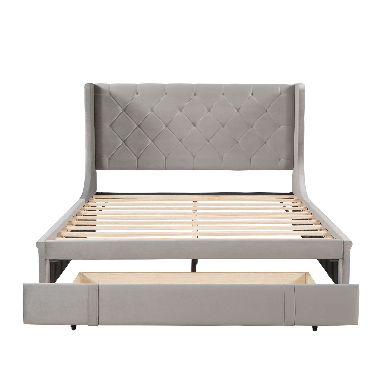 Regal Queen Size Velvet Storage Bed - Gray