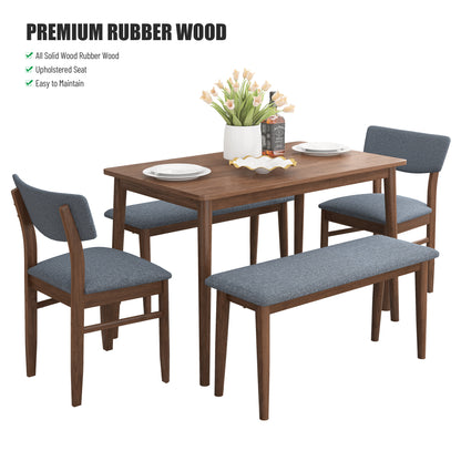 Burchard 5pc Dining Set Table with 2 Benches 2x Side Chairs - Walnut