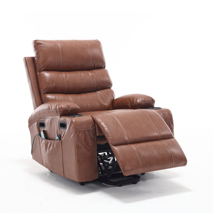 Elias Large Power Lift Recliner Chair with Massage - Brown